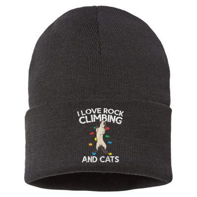 I Love Rock Climbing & Cats Cute Climbing Sustainable Knit Beanie