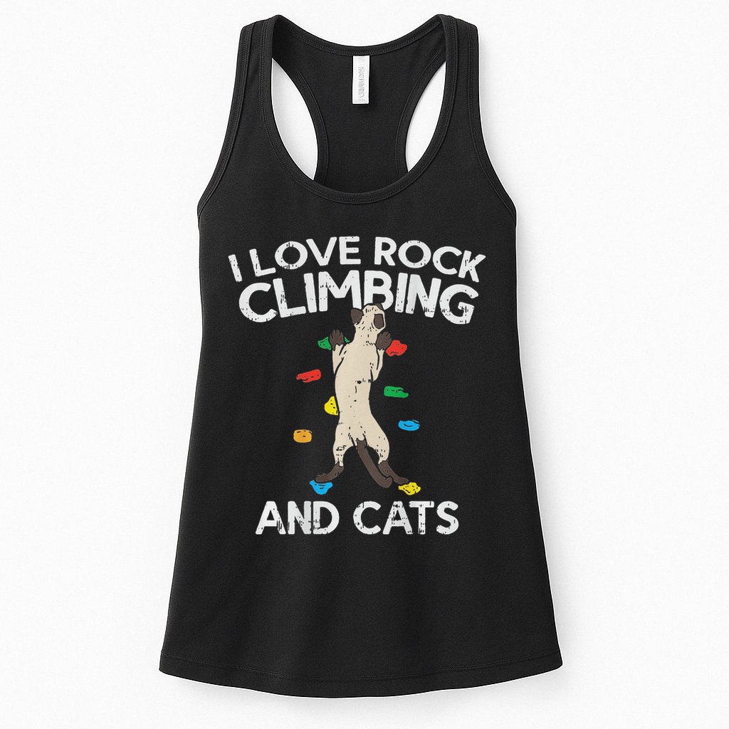 I Love Rock Climbing & Cats Cute Climbing Womens Tank Top