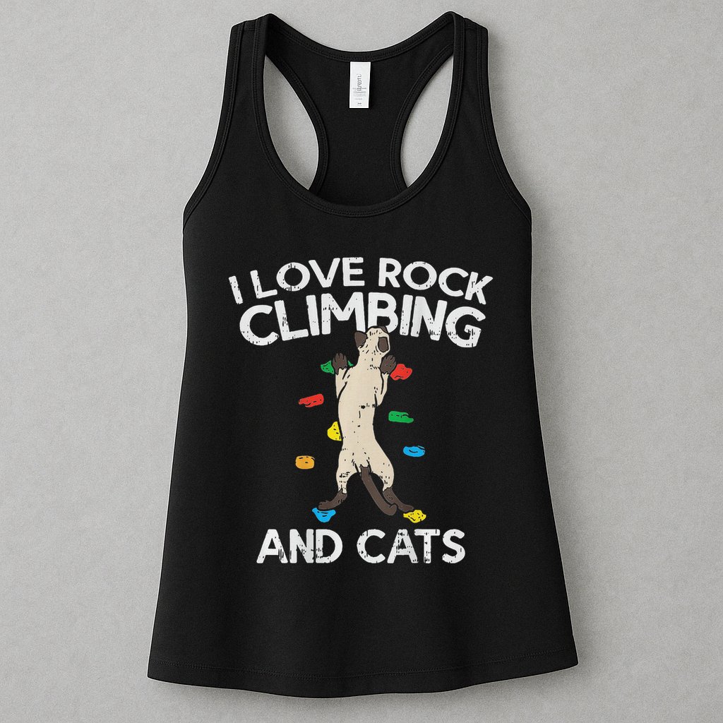 I Love Rock Climbing & Cats Cute Climbing Womens Tank Top