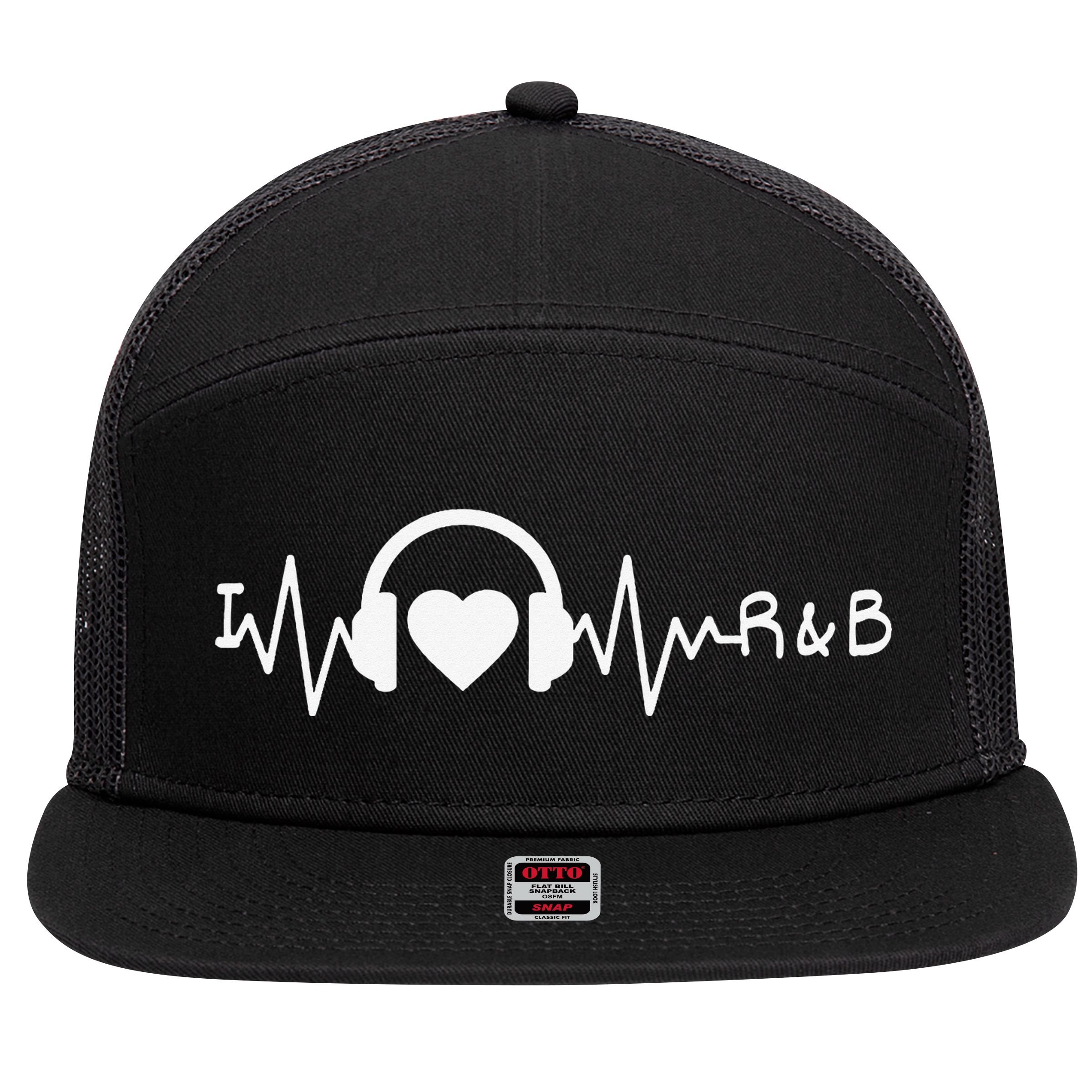 I Love R&B Heartbeat Rhythm and Blues Music 90's RnB 7 Panel Mesh Trucker Snapback Hat