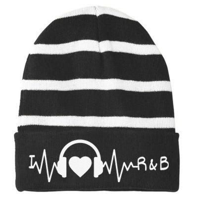 I Love R&B Heartbeat Rhythm and Blues Music 90's RnB Striped Beanie with Solid Band