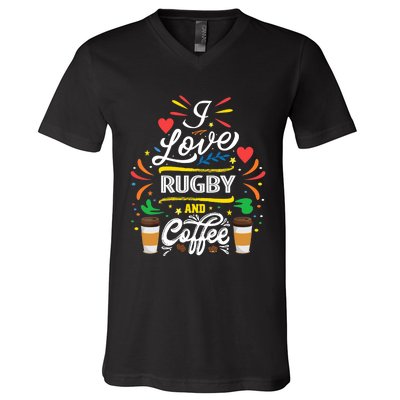 I Love RUGBY And Coffee Meme V-Neck T-Shirt