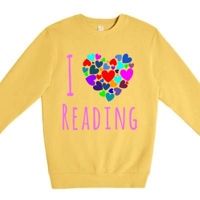 I Love Reading Gift Funny Gift Heart Love Books Reading Club Premium Crewneck Sweatshirt