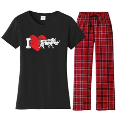 I Love Rhino Rhinoceros Safari Animal Zookeeper Zoology Women's Flannel Pajama Set