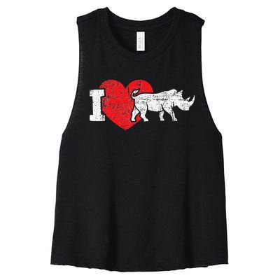 I Love Rhino Rhinoceros Safari Animal Zookeeper Zoology Women's Racerback Cropped Tank