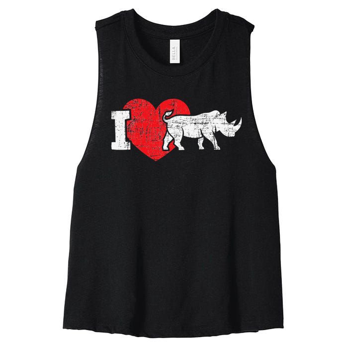 I Love Rhino Rhinoceros Safari Animal Zookeeper Zoology Women's Racerback Cropped Tank