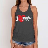 I Love Rhino Rhinoceros Safari Animal Zookeeper Zoology Women's Knotted Racerback Tank