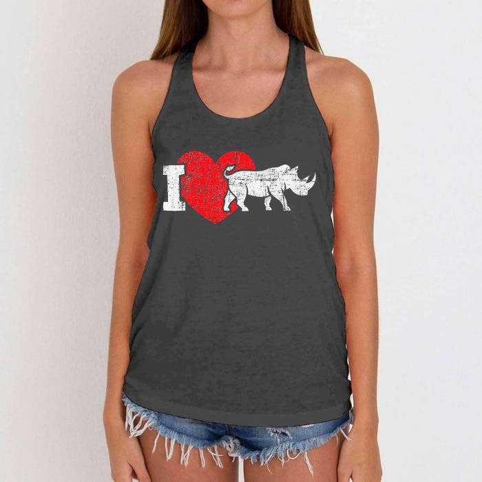 I Love Rhino Rhinoceros Safari Animal Zookeeper Zoology Women's Knotted Racerback Tank