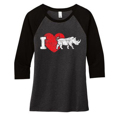 I Love Rhino Rhinoceros Safari Animal Zookeeper Zoology Women's Tri-Blend 3/4-Sleeve Raglan Shirt