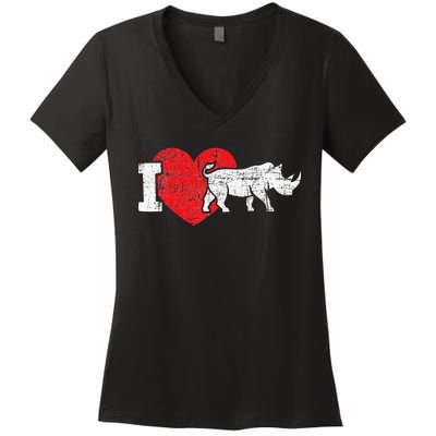 I Love Rhino Rhinoceros Safari Animal Zookeeper Zoology Women's V-Neck T-Shirt