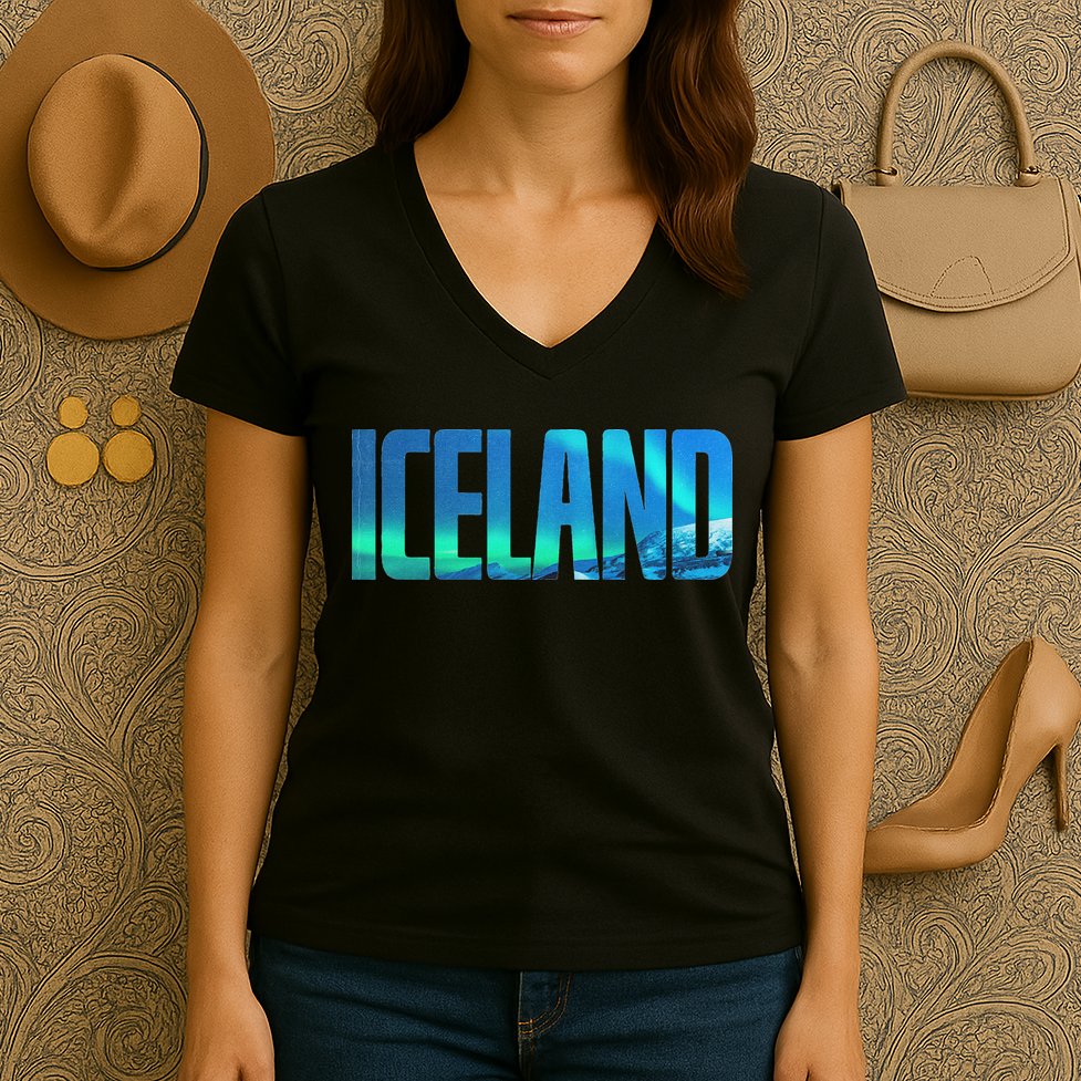 Icelandic Lights Reykjavik Vacations Iceland Women's V-Neck T-Shirt