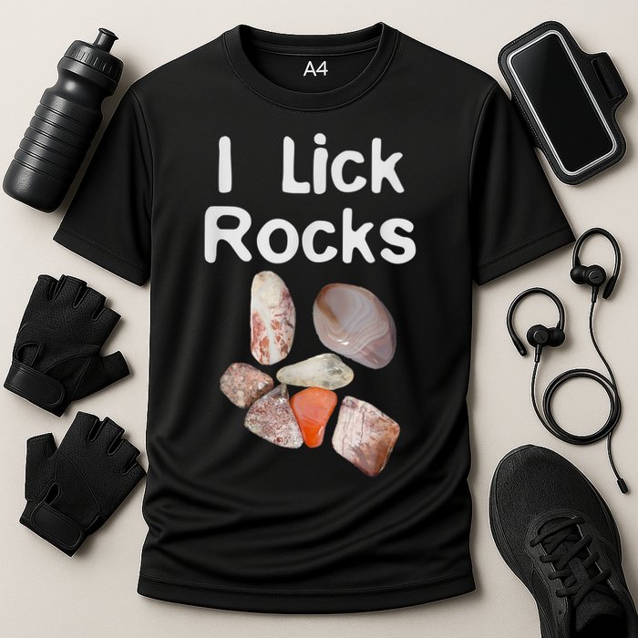 I Lick Rocks Agate Collector Geologist Mineral Design Cooling Performance Crew T-Shirt