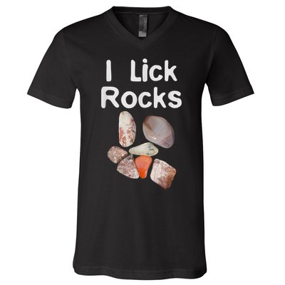 I Lick Rocks Agate Collector Geologist Mineral Design V-Neck T-Shirt