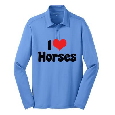 I Love Red Heart Horses Great Gift Horse Cow Rodeo Country Lover Cute Gift Silk Touch Performance Long Sleeve Polo