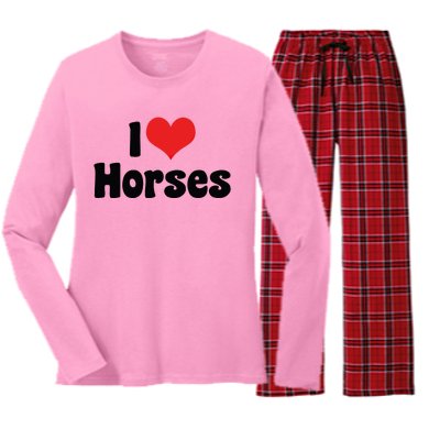 I Love Red Heart Horses Great Gift Horse Cow Rodeo Country Lover Cute Gift Women's Long Sleeve Flannel Pajama Set 