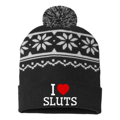 I Love Sluts I Heart Sluts Red Heart Love Sluts USA-Made Snowflake Beanie