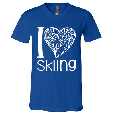 I Love Skiing For Ski Lovers Gift V-Neck T-Shirt