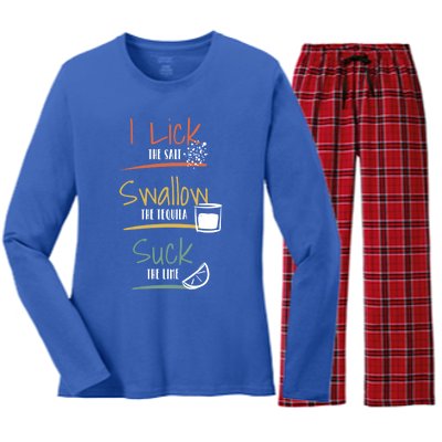 I Lick Salt Swallow Tequila Suck Lime Cinco De Mayo Gift Women's Long Sleeve Flannel Pajama Set 