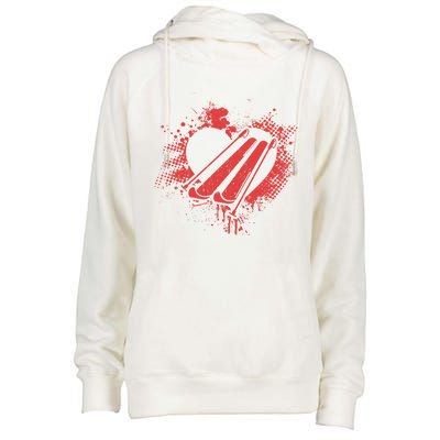 I Love Skiing Funny Ski Skier Valentine's Day Gift Womens Funnel Neck Pullover Hood