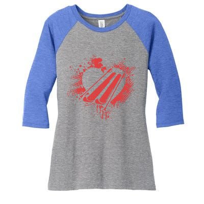 I Love Skiing Funny Ski Skier Valentine's Day Gift Women's Tri-Blend 3/4-Sleeve Raglan Shirt