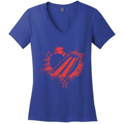 I Love Skiing Funny Ski Skier Valentine's Day Gift Women's V-Neck T-Shirt