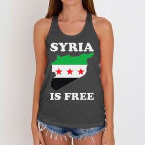 I Love Syria Is Free Syrian Map New Syrian Flag Women's Knotted Racerback Tank