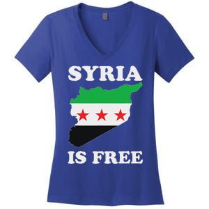 I Love Syria Is Free Syrian Map New Syrian Flag Women's V-Neck T-Shirt