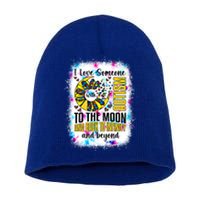 I Love Someone With Autism Moon And Back Support Autism Gift Short Acrylic Beanie