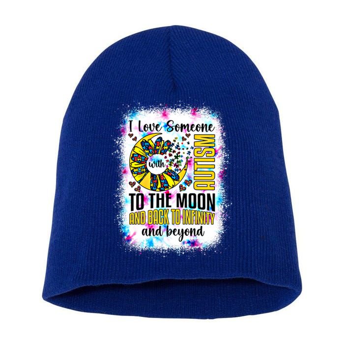 I Love Someone With Autism Moon And Back Support Autism Gift Short Acrylic Beanie