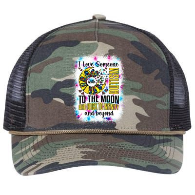 I Love Someone With Autism Moon And Back Support Autism Gift Retro Rope Trucker Hat Cap