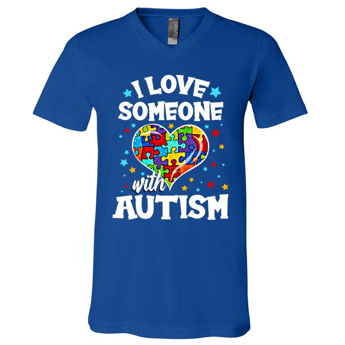 I Love Someone With Autism Gift V-Neck T-Shirt