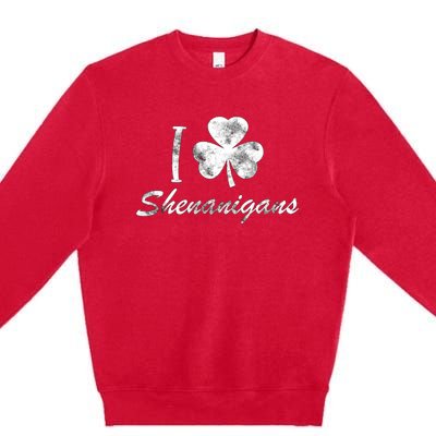 I Love Shenanigans Vintage St Patricks Day Premium Crewneck Sweatshirt