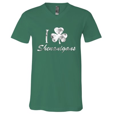 I Love Shenanigans Vintage St Patricks Day V-Neck T-Shirt