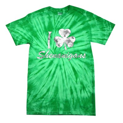 I Love Shenanigans Vintage St Patricks Day Tie-Dye T-Shirt