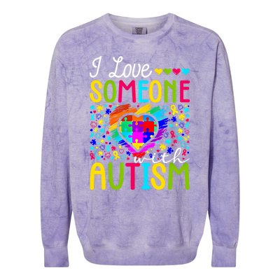 I Love Someone With Autism Rainbow Heart Puzzle Piece Gift Colorblast Crewneck Sweatshirt