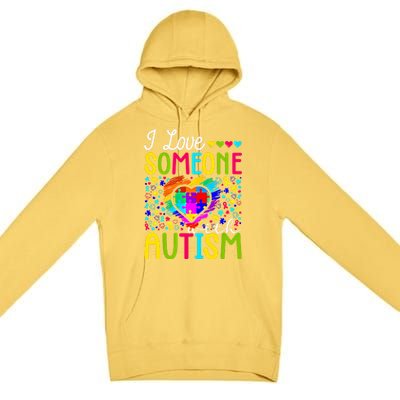 I Love Someone With Autism Rainbow Heart Puzzle Piece Gift Premium Pullover Hoodie