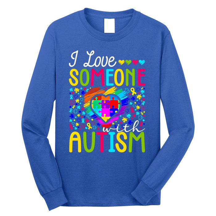 I Love Someone With Autism Rainbow Heart Puzzle Piece Gift Long Sleeve Shirt