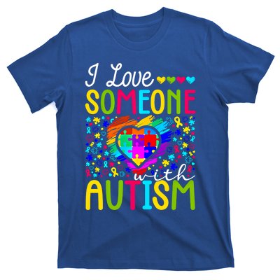 I Love Someone With Autism Rainbow Heart Puzzle Piece Gift T-Shirt