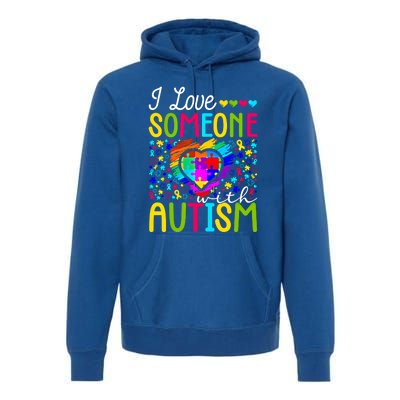 I Love Someone With Autism Rainbow Heart Puzzle Piece Gift Premium Hoodie