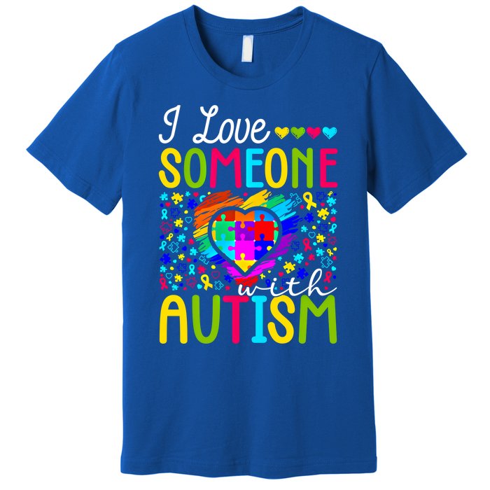 I Love Someone With Autism Rainbow Heart Puzzle Piece Gift Premium T-Shirt