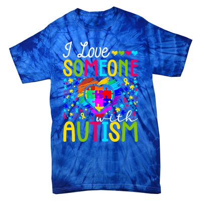 I Love Someone With Autism Rainbow Heart Puzzle Piece Gift Tie-Dye T-Shirt