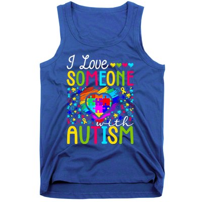 I Love Someone With Autism Rainbow Heart Puzzle Piece Gift Tank Top