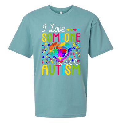 I Love Someone With Autism Rainbow Heart Puzzle Piece Gift Sueded Cloud Jersey T-Shirt