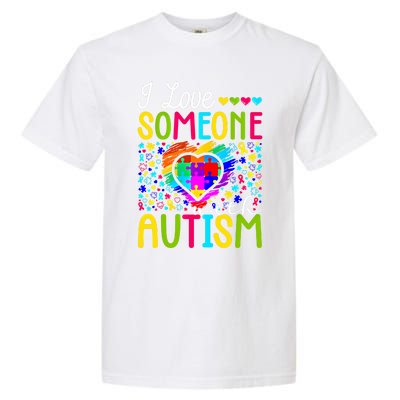 I Love Someone With Autism Rainbow Heart Puzzle Piece Gift Garment-Dyed Heavyweight T-Shirt