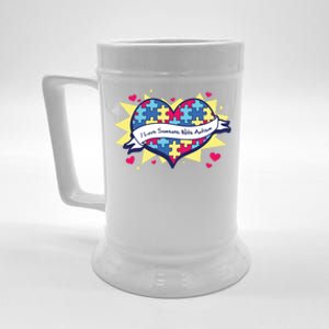 I Love Someone With Autism Gift Awareness Quote Proud Autistic Cool Gift Beer Stein