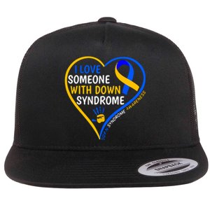 I Love Someone With Down Syndrome Ribbon Down Syndrome Awareness Gift Flat Bill Trucker Hat