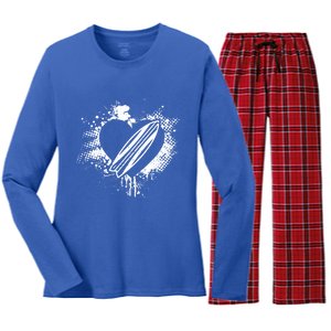 I Love Surfing Funny Surfer Surfboard Valentine's Day Gift Women's Long Sleeve Flannel Pajama Set 