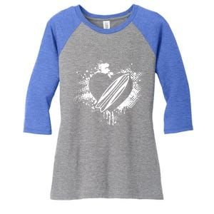 I Love Surfing Funny Surfer Surfboard Valentine's Day Gift Women's Tri-Blend 3/4-Sleeve Raglan Shirt