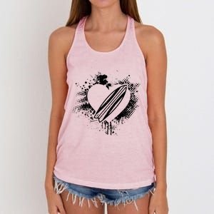 I Love Surfing Funny Surfer Surfboard Valentine's Day Gift Women's Knotted Racerback Tank