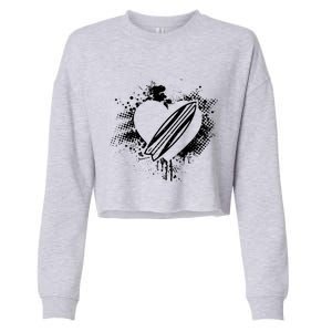 I Love Surfing Funny Surfer Surfboard Valentine's Day Gift Cropped Pullover Crew